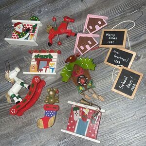 Vintage Painted Wood Christmas Ornament Lot of 12